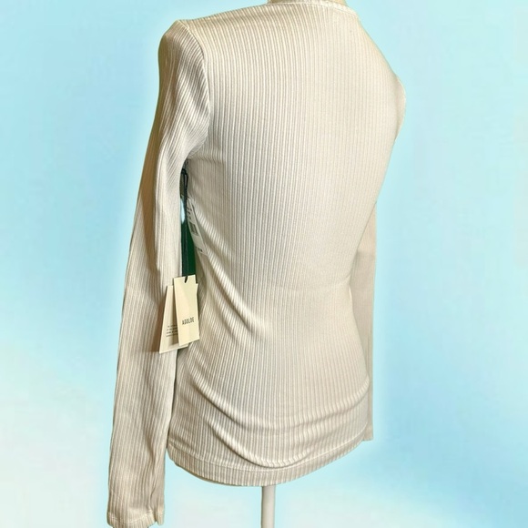 NWT Agolde ‘Lyza’ Cut Out Rib Knit Long Sleeve Shirt In “Powder” Size XS - Picture 11 of 16
